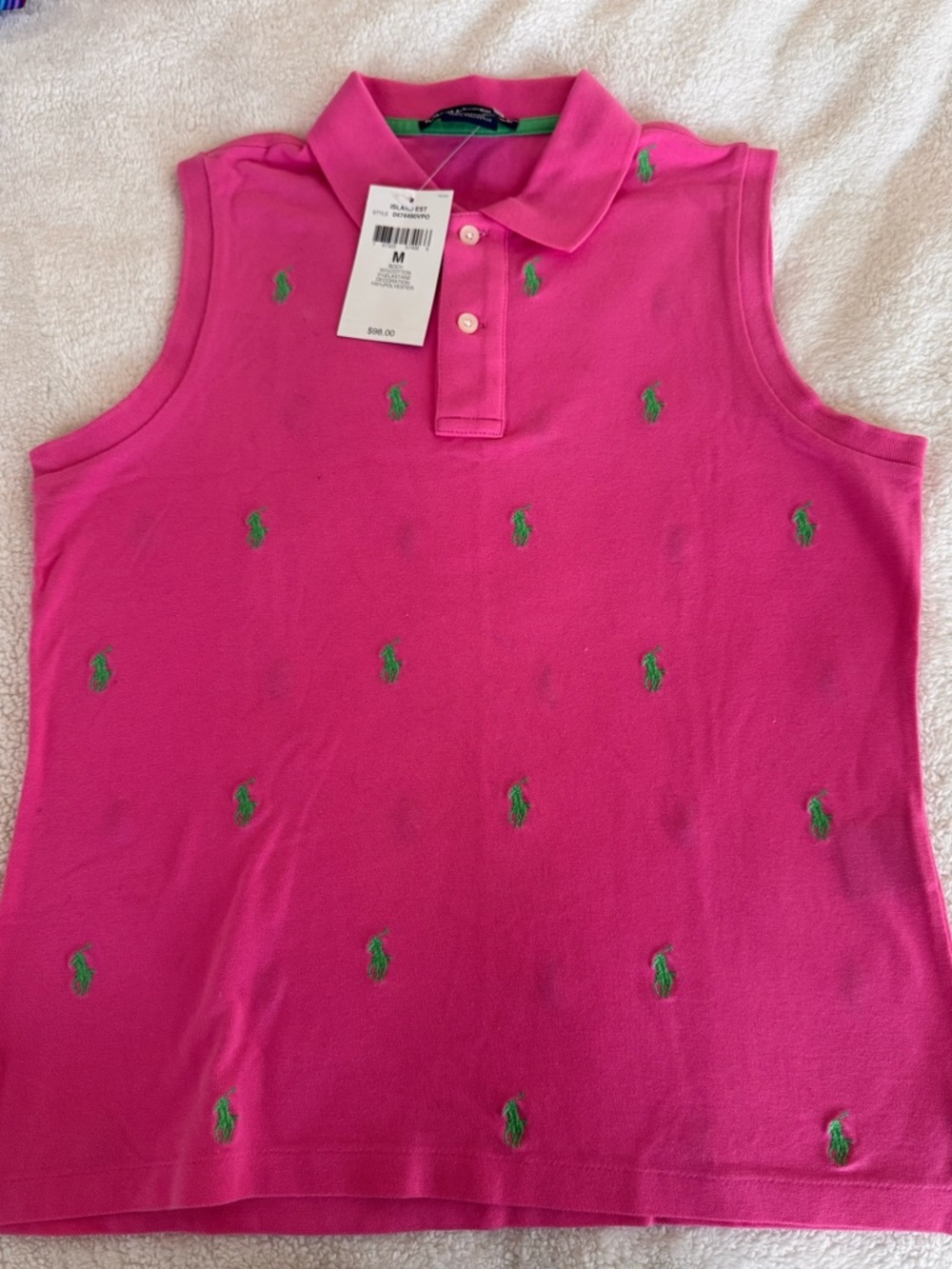 Ralph Lauren Golf Women’s Sleeveless Polo Top - Pink with Green Pony Embroidery